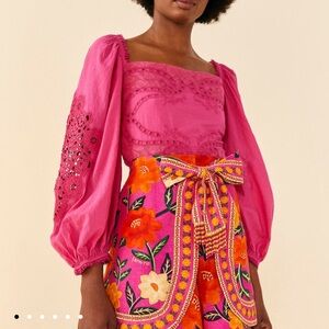 Farm Rio pink eyelet lace blouse